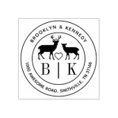 Deer Monogram Weddenschap Paars Naam Retouradres Rubberstempel (Afrduk)
