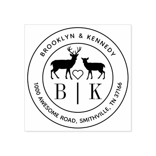 Deer Monogram Weddenschap Paars Naam Retouradres Rubberstempel (Afrduk)