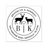 Deer Monogram Weddenschap Paars Naam Retouradres Zelfinktende Stempel (Design)