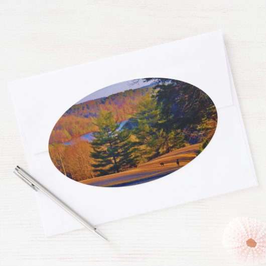 Deer & Mt Lake Ovale Sticker (Envelop)