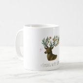 Deer Mug with Flower Antlers – Spring Coffee Cup Koffiemok (Voorkant links)