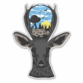Deer Natuur Wilderness Sunrise Sticker (Voorkant)