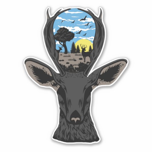 Deer Natuur Wilderness Sunrise Sticker (Voorkant)