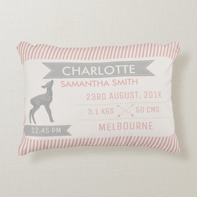 Deer of Faun Birth Announcement Cushion Accent Kussen (Voorkant)