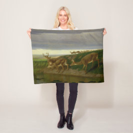 Deer on the Prairie (door William Holbrook Beard) Fleece Deken