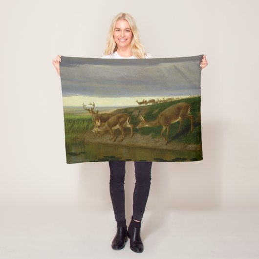 Deer on the Prairie (door William Holbrook Beard) Fleece Deken (In situ)