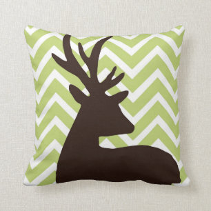 Deer op Chevron Zigzag - Groen en Wit Kussen