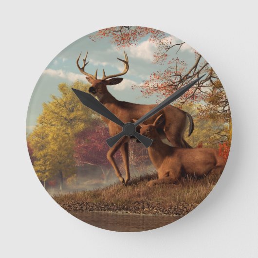 Deer op een herfst Lakeshore Ronde Klok (Voorkant)
