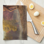 Deer op een herfst Lakeshore Theedoek (Quarter Fold)
