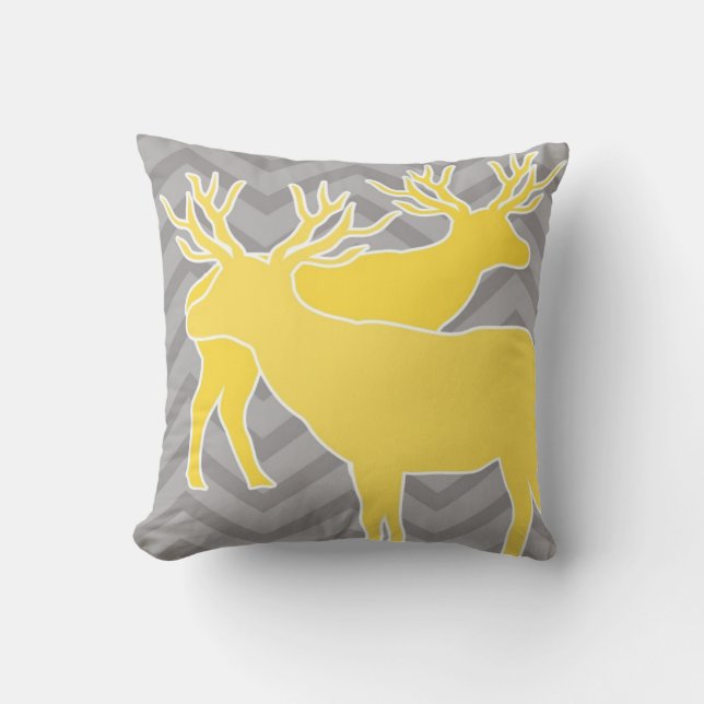Deer op zigzag chevron - Geel en grijs Kussen (Voorkant)