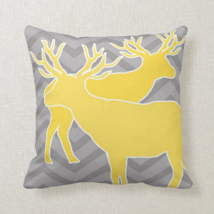 Deer op zigzag chevron - Geel en grijs Kussen
