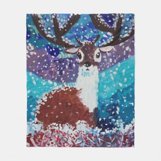 Deer Painting Fleece Deken (Voorkant)