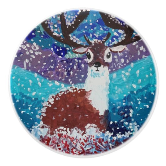 Deer Painting Keramische Knop (Voorkant)