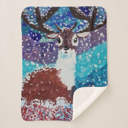 Deer Painting Sherpa Deken (Voorkant)