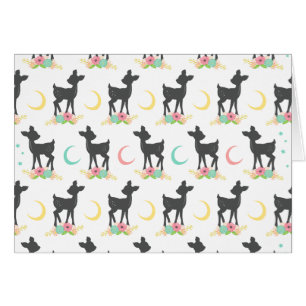 Deer Pattern, Baby Deer, Boho, Flowers, Moon