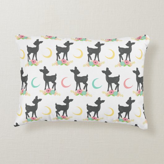 Deer Pattern, Baby Deer, Boho, Flowers, Moon Accent Kussen (Achterkant)