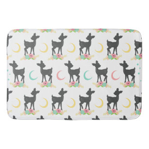 Deer Pattern, Baby Deer, Boho, Flowers, Moon Badmat