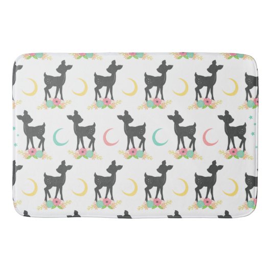 Deer Pattern, Baby Deer, Boho, Flowers, Moon Badmat (Voorkant)