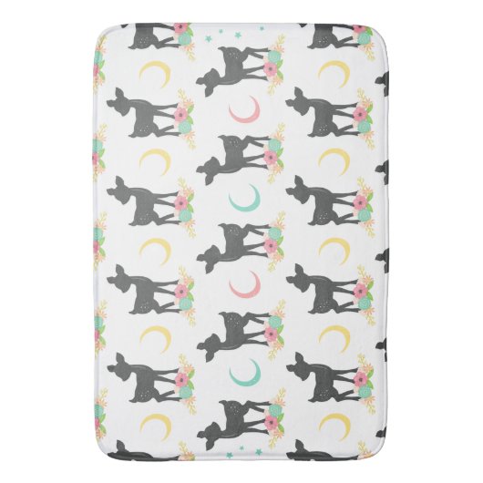 Deer Pattern, Baby Deer, Boho, Flowers, Moon Badmat (Voorkant Verticaal)