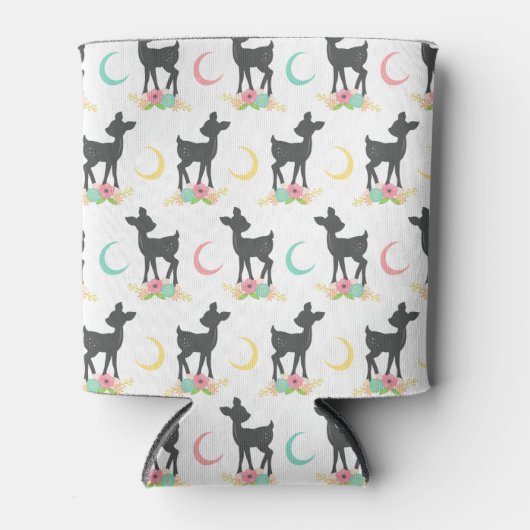 Deer Pattern, Baby Deer, Boho, Flowers, Moon Blikjeskoeler (Voorkant)