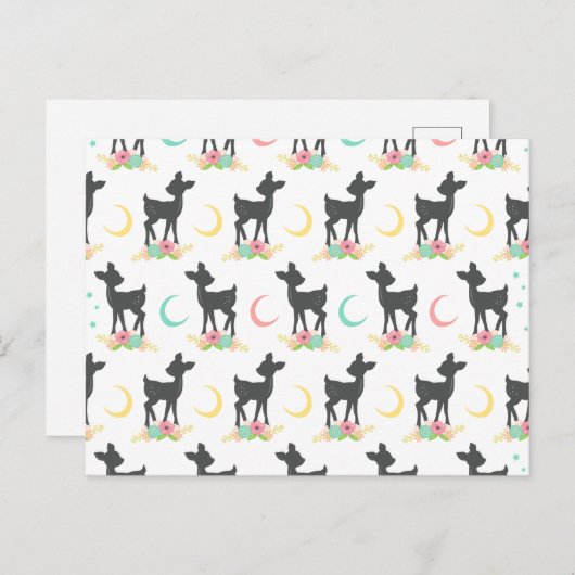 Deer Pattern, Baby Deer, Boho, Flowers, Moon Briefkaart (Voorkant / Achterkant)