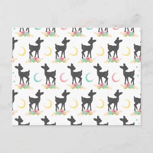 Deer Pattern, Baby Deer, Boho, Flowers, Moon Briefkaart (Voorkant)