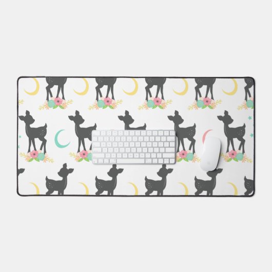 Deer Pattern, Baby Deer, Boho, Flowers, Moon Bureaumat (Keyboard & Muis)