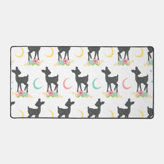 Deer Pattern, Baby Deer, Boho, Flowers, Moon Bureaumat (Voorkant)