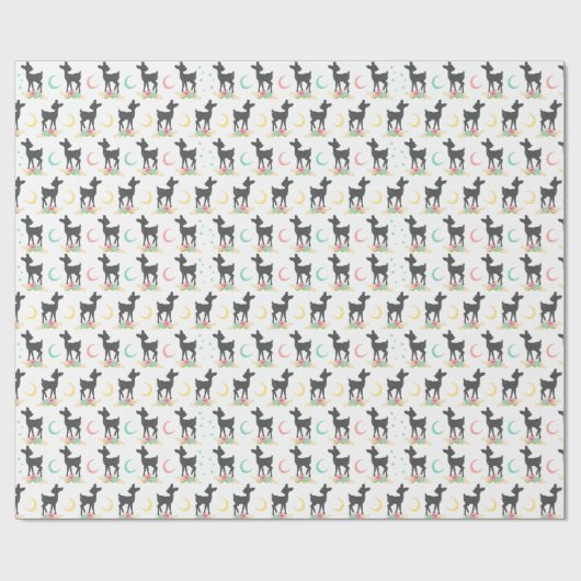 Deer Pattern, Baby Deer, Boho, Flowers, Moon Cadeaupapier (Vlak)