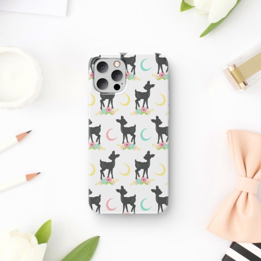 Deer Pattern, Baby Deer, Boho, Flowers, Moon Case-Mate iPhone Case