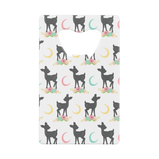 Deer Pattern, Baby Deer, Boho, Flowers, Moon Creditkaart Flessenopener (Voorkant)