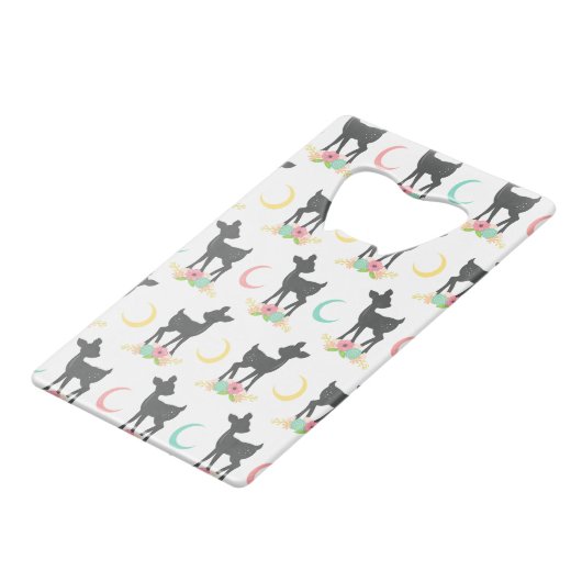 Deer Pattern, Baby Deer, Boho, Flowers, Moon Creditkaart Flessenopener (Achterkant Gekanteld)
