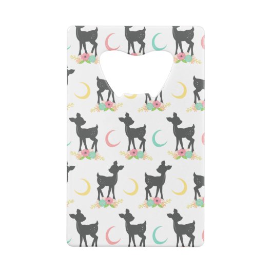 Deer Pattern, Baby Deer, Boho, Flowers, Moon Creditkaart Flessenopener (Achterkant)