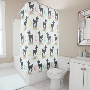Deer Pattern, Baby Deer, Boho, Flowers, Moon Douchegordijn