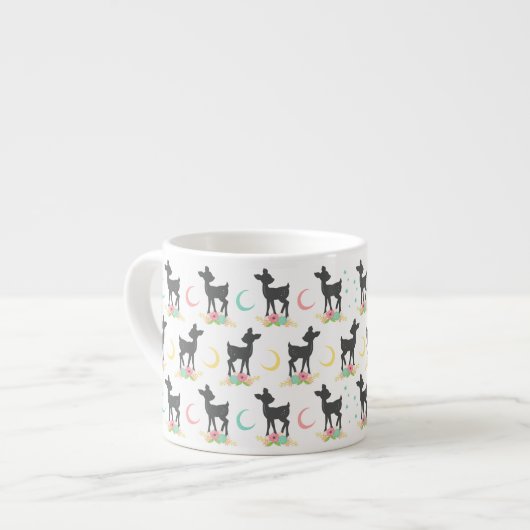 Deer Pattern, Baby Deer, Boho, Flowers, Moon Espresso Kop (Links)