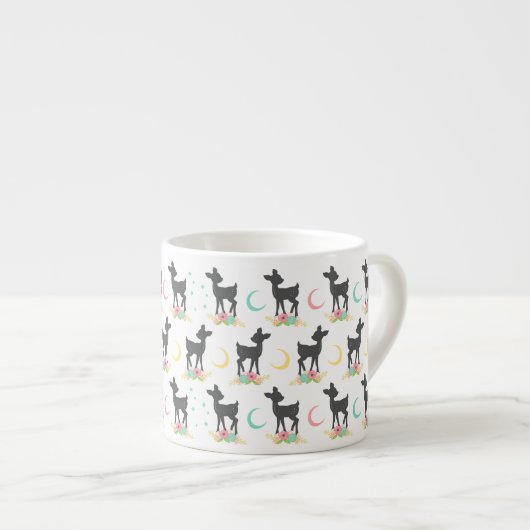 Deer Pattern, Baby Deer, Boho, Flowers, Moon Espresso Kop (Voorkant rechts)