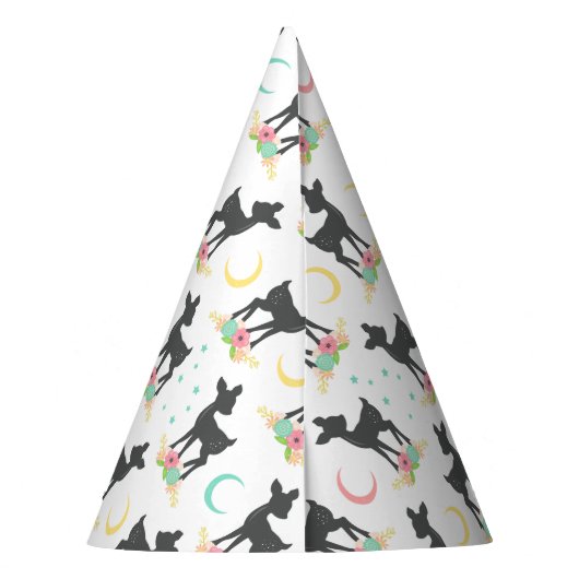 Deer Pattern, Baby Deer, Boho, Flowers, Moon Feesthoedjes (Achterkant)