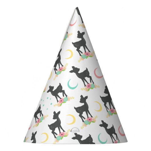 Deer Pattern, Baby Deer, Boho, Flowers, Moon Feesthoedjes (Links)