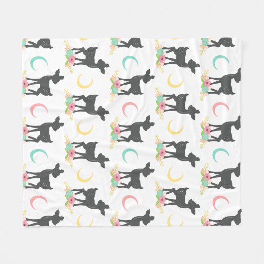 Deer Pattern, Baby Deer, Boho, Flowers, Moon Fleece Deken (Voorkant (Horizontaal))