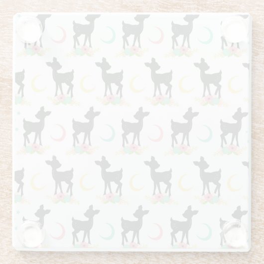 Deer Pattern, Baby Deer, Boho, Flowers, Moon Glazen Onderzetter (Achterkant)
