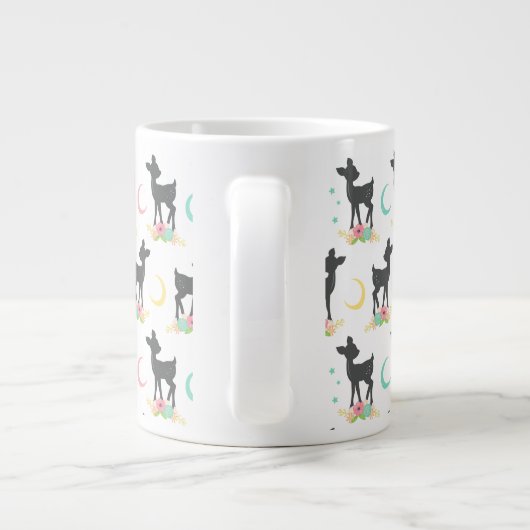 Deer Pattern, Baby Deer, Boho, Flowers, Moon Grote Koffiekop (Achterkant)
