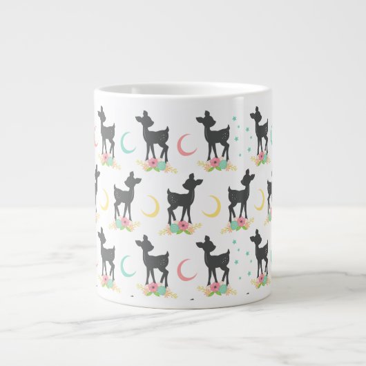 Deer Pattern, Baby Deer, Boho, Flowers, Moon Grote Koffiekop (Voorkant)