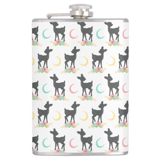 Deer Pattern, Baby Deer, Boho, Flowers, Moon Heupfles (Voorkant)