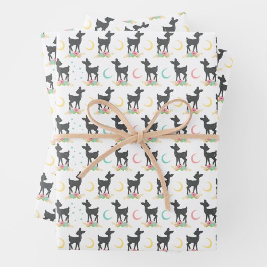 Deer Pattern, Baby Deer, Boho, Flowers, Moon Inpakpapier Vel (In situ)