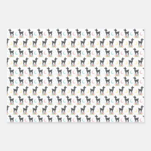 Deer Pattern, Baby Deer, Boho, Flowers, Moon Inpakpapier Vel (Voorkant 3)