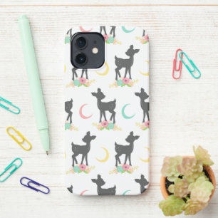 Deer Pattern, Baby Deer, Boho, Flowers, Moon iPhone 12 Hoesje
