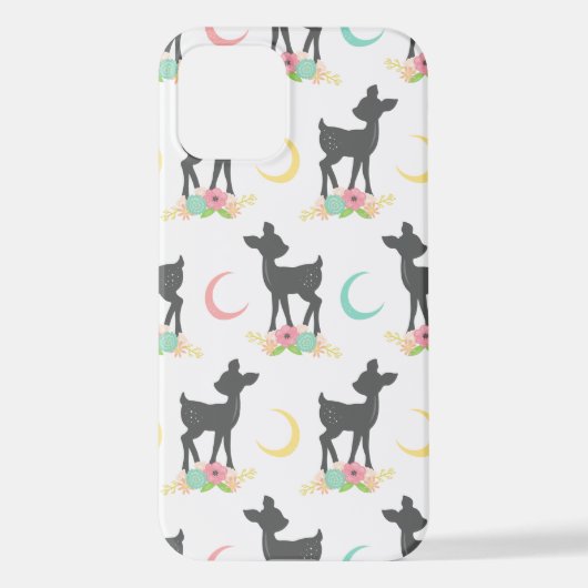 Deer Pattern, Baby Deer, Boho, Flowers, Moon iPhone Hoesje (Achterkant)