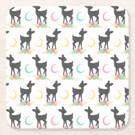 Deer Pattern, Baby Deer, Boho, Flowers, Moon Kartonnen Onderzetters (Voorkant)