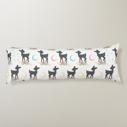 Deer Pattern, Baby Deer, Boho, Flowers, Moon Lichaamskussen (Achterkant)