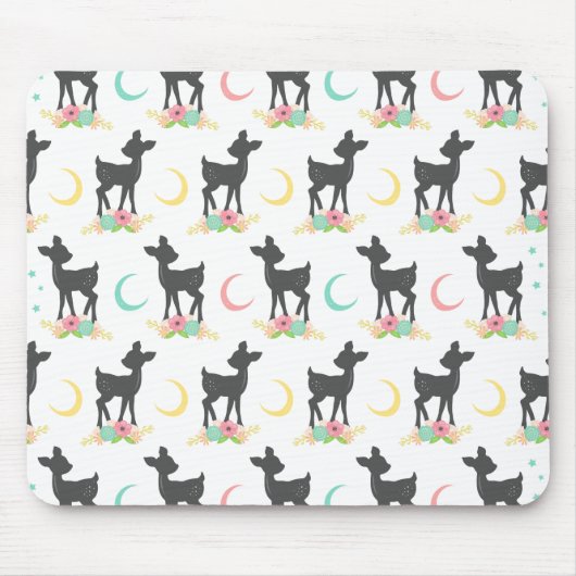 Deer Pattern, Baby Deer, Boho, Flowers, Moon Muismat (Voorkant)